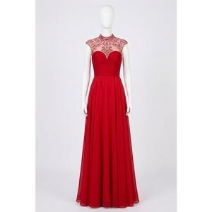 NEW ANGELA & ALISON mock-neck prom dress in hot red